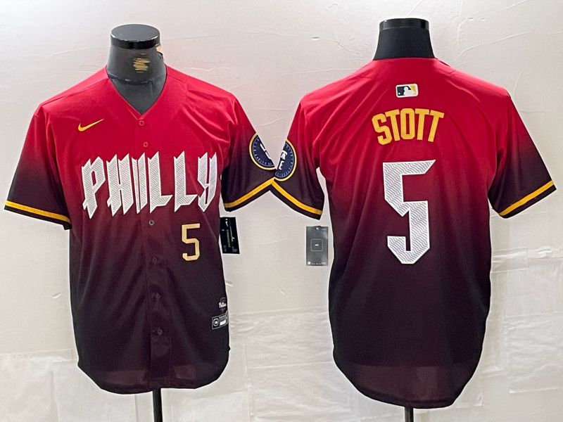 Men Philadelphia Phillies #5 Stott Red City Edition Nike 2024 MLB Jersey style 3->->MLB Jersey